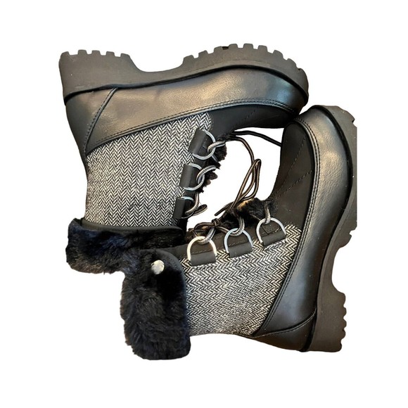 JBU Herringbone Womens winter boots size 6 Lace up Ankle Boots Black NEW… - Picture 6 of 9